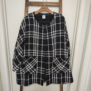 Slinky Brand Black and White Plaid Boucle Swing Jacket